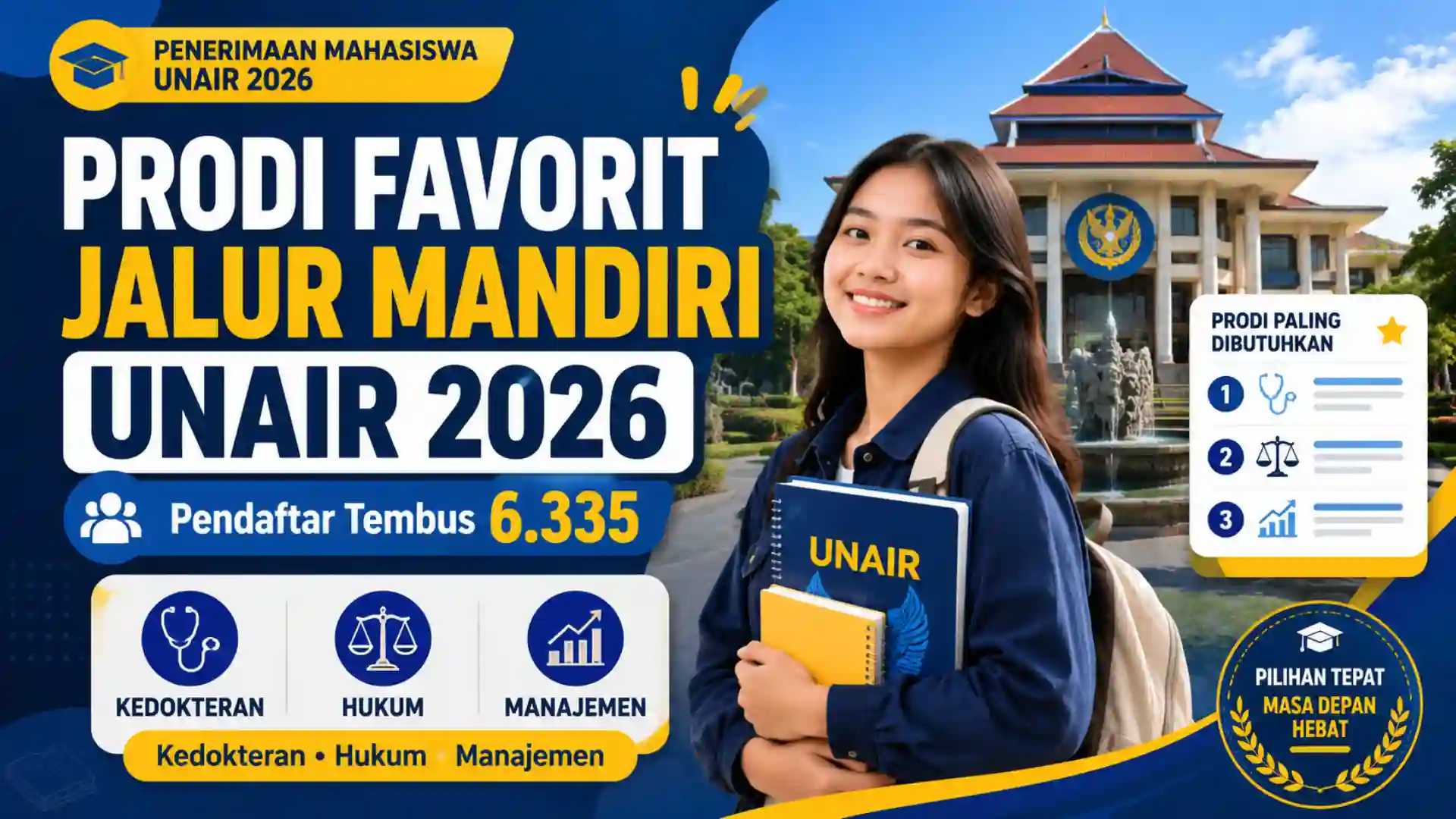 Prodi Favorit Jalur Mandiri Unair 2026, Cek 6 Besar